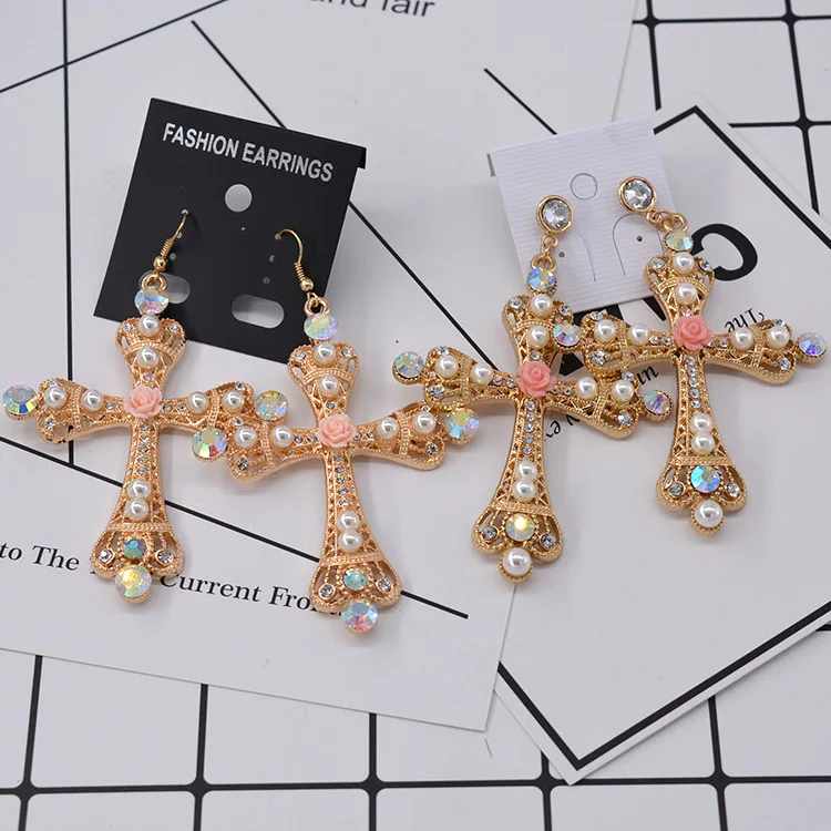 bohemian Baroque New Fashion Cross Drop Earrings flower Imitation big Pearl Dangle Earrings Women's Elegant Gift Jewelry 
bohemian Baroque New Fashion Cross Drop Earrings flower Imitation big Pearl Dangle Earrings Women's Elegant Gift Jewelry