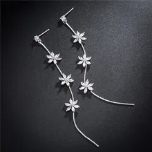 Zirkoon 925 Sterling Zilveren Pin Bloem Kwastje Oorbel voor Vrouwen CZ Elegante Lange Chain Dangle Earring Party Rhinestone Sieraden(China)