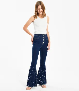 Women Sexy Big Flare Jeans Pearl Beading Wide Leg Pants Denim Office Lady Casual High Waist Long Trousers F854
Women Sexy Big Flare Jeans Pearl Beading Wide Leg Pants Denim Office Lady Casual High Waist Long Trousers F854