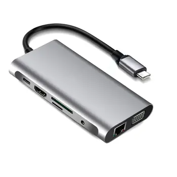 USB HUB Type-C 10 in 1 Thunderbolt 3 Type C Adapter Dock 3 USB 3.0 Port 4K HDMI 1080P VGA RJ45 Gigabit Ethernet For Macbook Pro
USB HUB Type-C 10 in 1 Thunderbolt 3 Type C Adapter Dock 3 USB 3.0 Port 4K HDMI 1080P VGA RJ45 Gigabit Ethernet For Macbook Pro