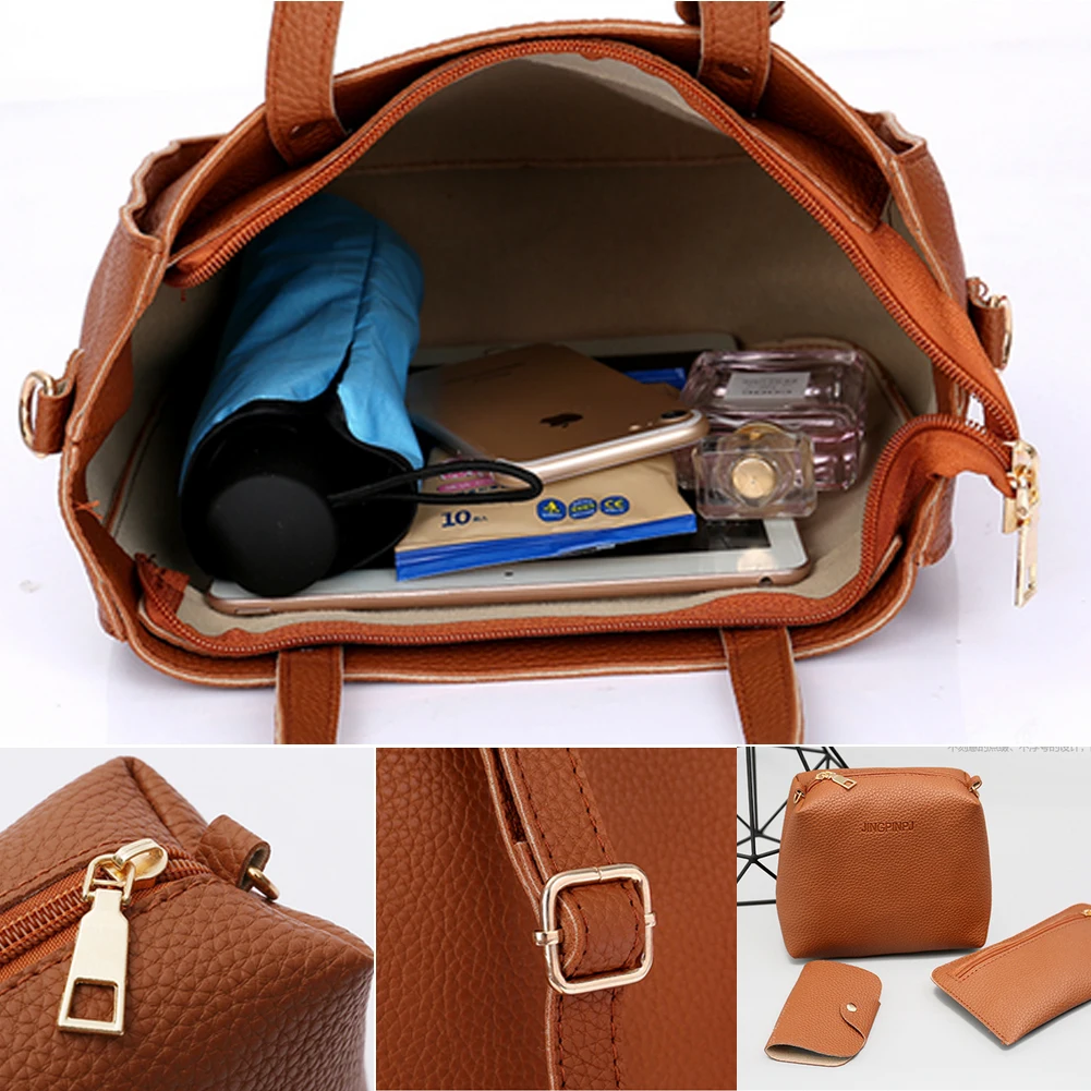 Fashion 4Pcs Set Women Ladies Leather Shoulder Bags Tote Purse Satchel