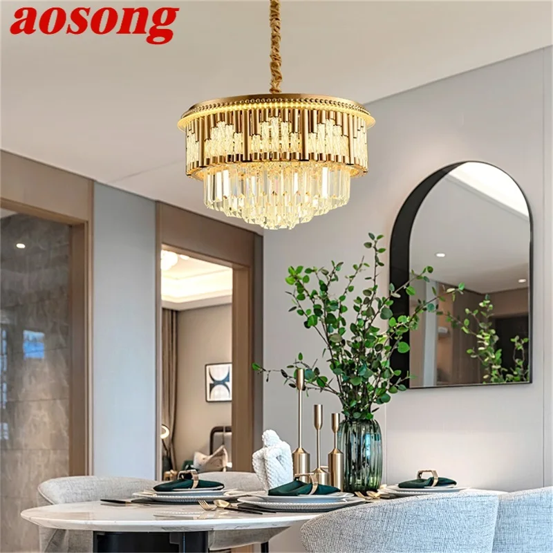 

AOSONG Gold Chandelier Lamp Fixtures Luxury Pendant Light Postmodern Home LED Decorative for Living Dining Room