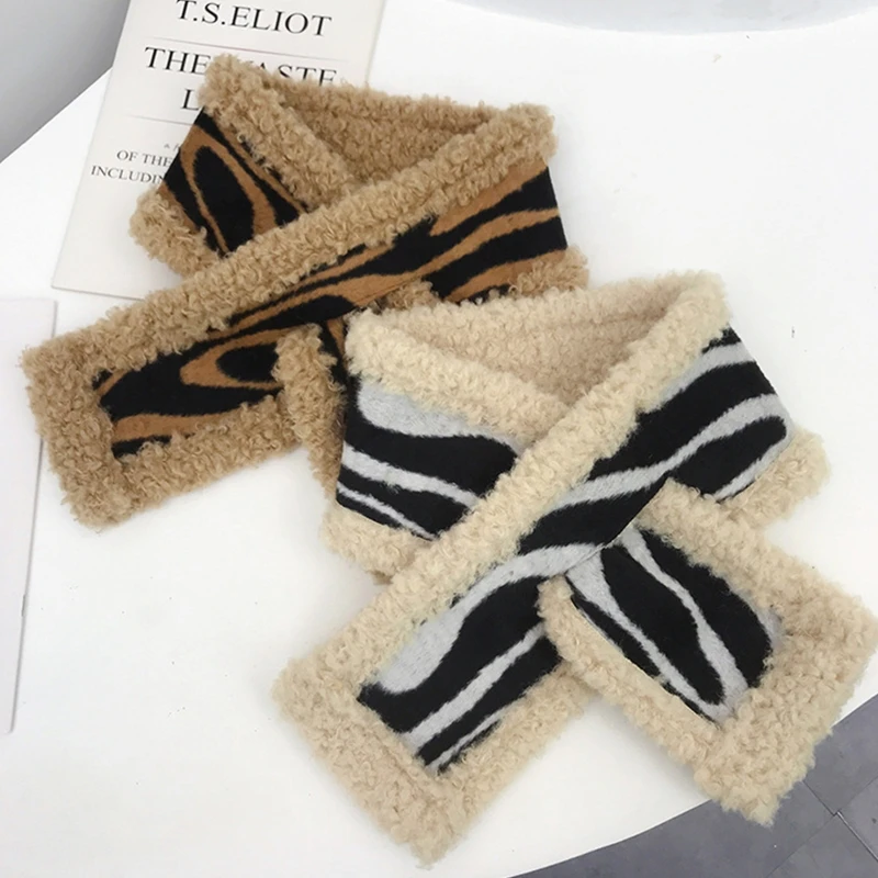 Women Winter Thicken Fuzzy Plush Cross Tie Loophole Collar Scarf Korean Zebra Stripes Print Shawl Wrap Neck Warmer
Women Winter Thicken Fuzzy Plush Cross Tie Loophole Collar Scarf Korean Zebra Stripes Print Shawl Wrap Neck Warmer