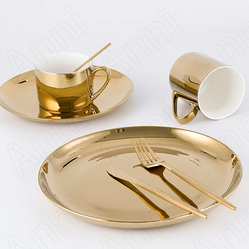 

Креативные Позолоченные керамические кофейные кружки, Современная Золотая тарелка для завтрака, десерта, послеобеденного чая, торта, Кондитерские тарелки для еды, домашняя посуда