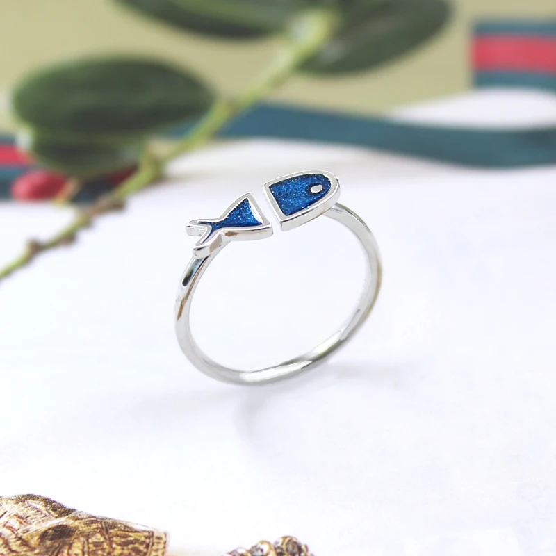 Creative Flash dreamy color Small fish shape Adjustable opening Aluminum alloy Ring trend Fashion Jewellery | Украшения и