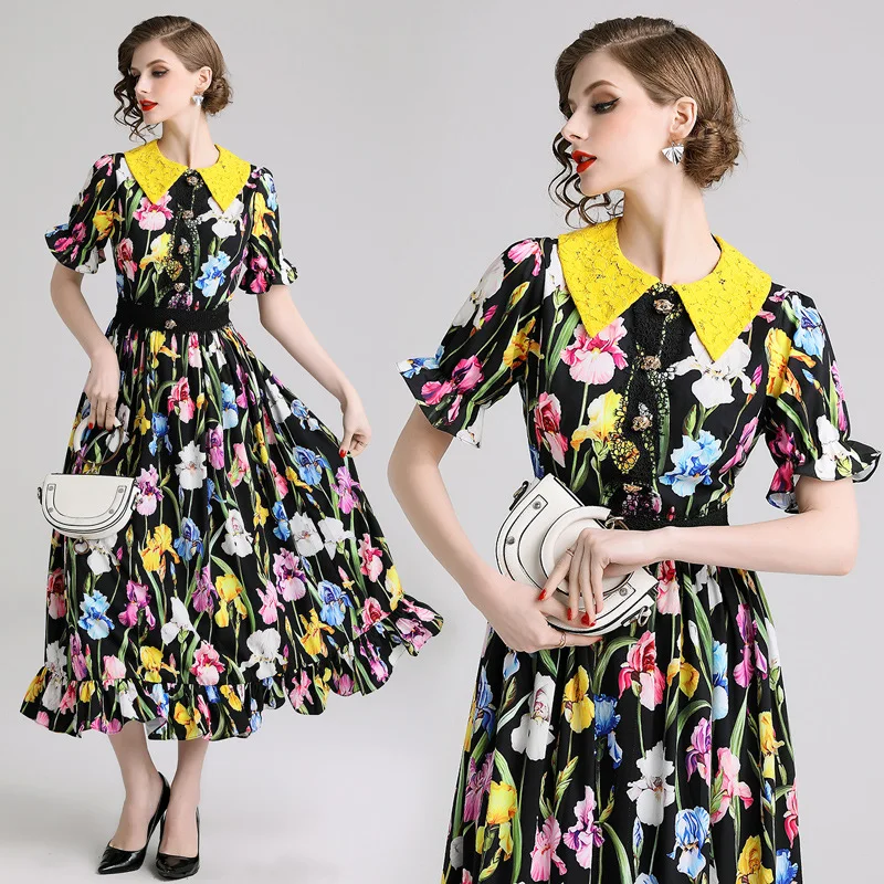Europe And America High-End 2019 Tulip Printed Joint Lace Tiger Head Button Waist Hugging Short-sleeve Dress
Europe And America High-End 2019 Tulip Printed Joint Lace Tiger Head Button Waist Hugging Short-sleeve Dress
