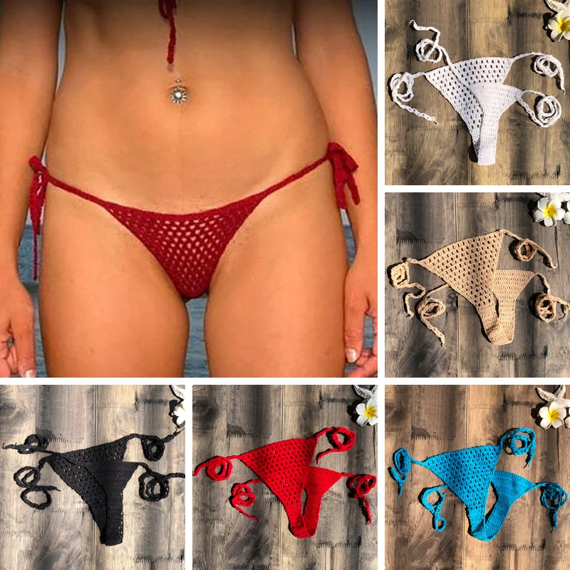 

Super Mini Micro G-strings Thongs Hot Sexy Bikini Bottom Hot Women's Swimwear Crochet Cotton Brazilian Side String Tie Thong