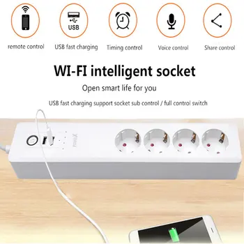 Smart WIFI Power Strip 4 AC Outlets Electric Intelligent Socket with USB Fast charging Port App Voice Control with Alexa Google
Smart WIFI Power Strip 4 AC Outlets Electric Intelligent Socket with USB Fast charging Port App Voice Control with Alexa Google