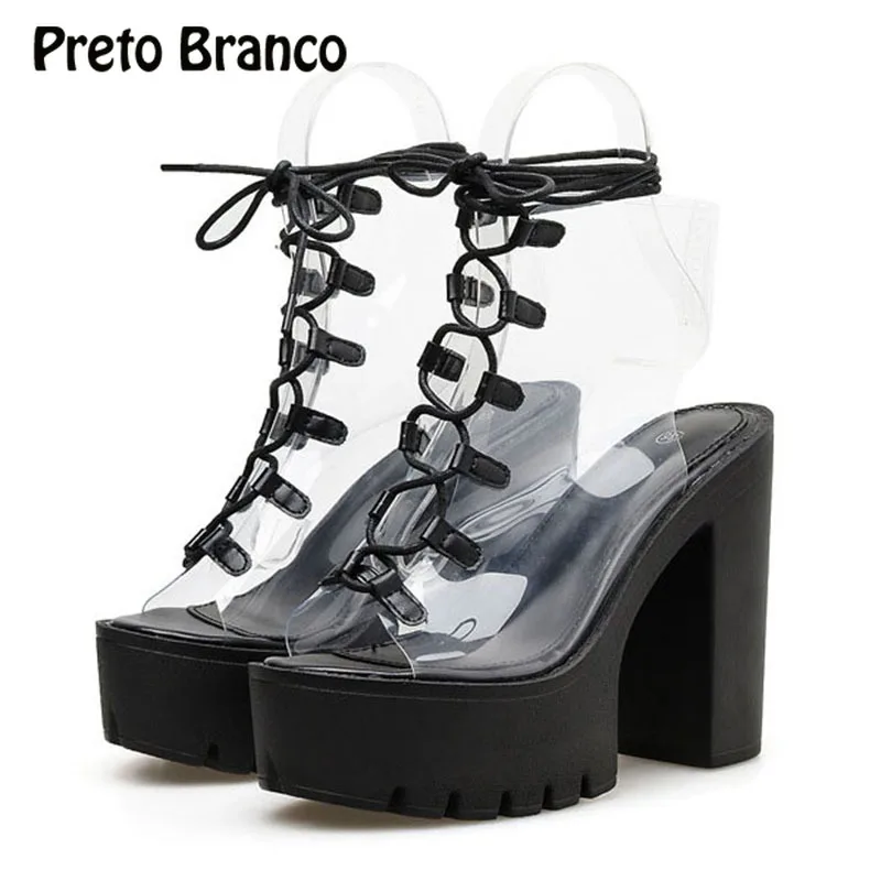 PRETO BRANCO 2019 12.5CM Heels High-heeled Short Boots Transparent Sandals Thick-heeled Water-proof Platform Boots JXQ-9018-3
PRETO BRANCO 2019 12.5CM Heels High-heeled Short Boots Transparent Sandals Thick-heeled Water-proof Platform Boots JXQ-9018-3