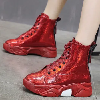 British style thick heel Women boots ankle shoes glossy leather rubber lace up platform boot ladies Increase walking shoes J2-45 
British style thick heel Women boots ankle shoes glossy leather rubber lace up platform boot ladies Increase walking shoes J2-45