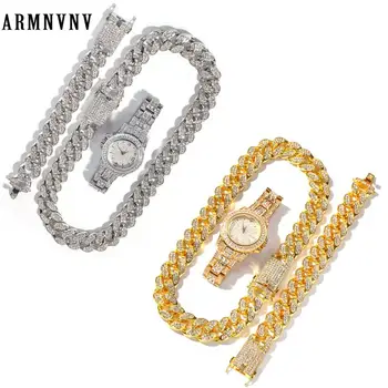 ARMNVNV Hip Hop Gold Watch Jewelry Iced Out Crystal Miami Cuban Chain Gold Silver Men Watch & Necklace & Bracelet Set
ARMNVNV Hip Hop Gold Watch Jewelry Iced Out Crystal Miami Cuban Chain Gold Silver Men Watch & Necklace & Bracelet Set