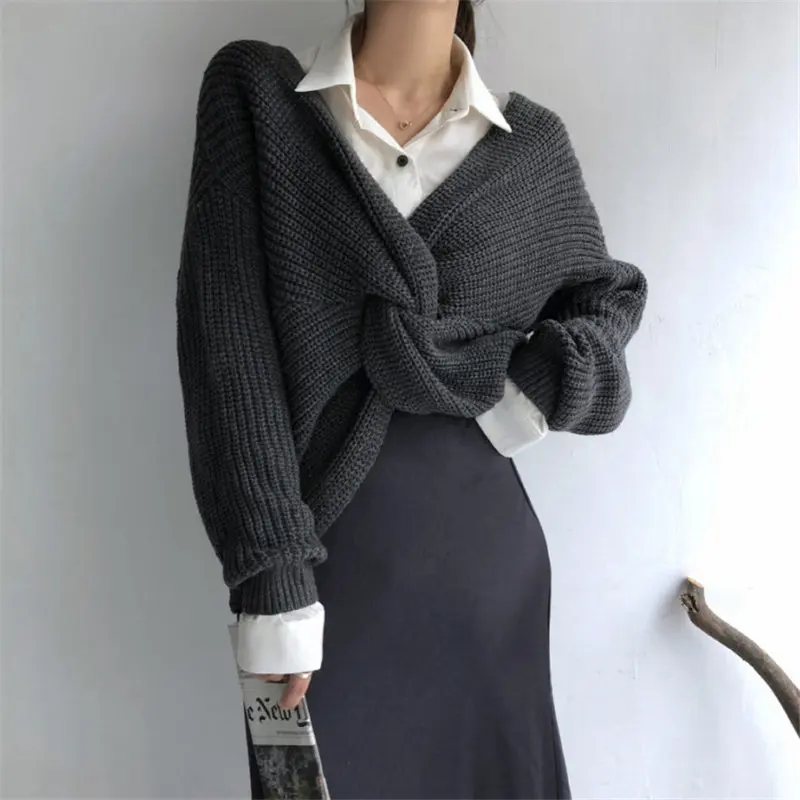 HziriP 2019 Autumn Brief Reversible High Quality Cross Pullovers Bare Shoulders Loose Thick High Street Knitted Casual Sweaters
HziriP 2019 Autumn Brief Reversible High Quality Cross Pullovers Bare Shoulders Loose Thick High Street Knitted Casual Sweaters