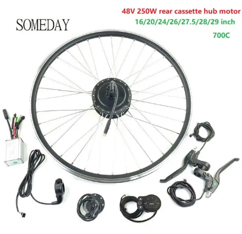 

SOMEDAY Electric Bicycle conversion kit with LED900S display 16-28 inch 700C 48V250W EBIKE Rear Cassette hub Motor Wheel