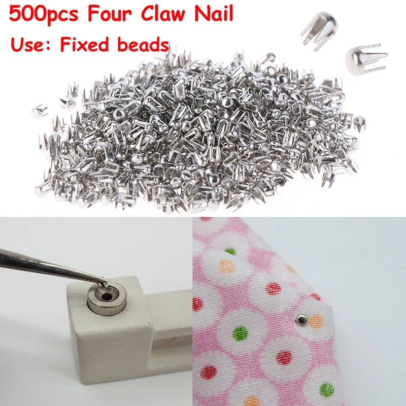 Description Picture 3 of item500 pcs crafts Silver Spikes Rivets Four Claw Nail Metal DIY For Clothing Garment Beads Machine Accessories