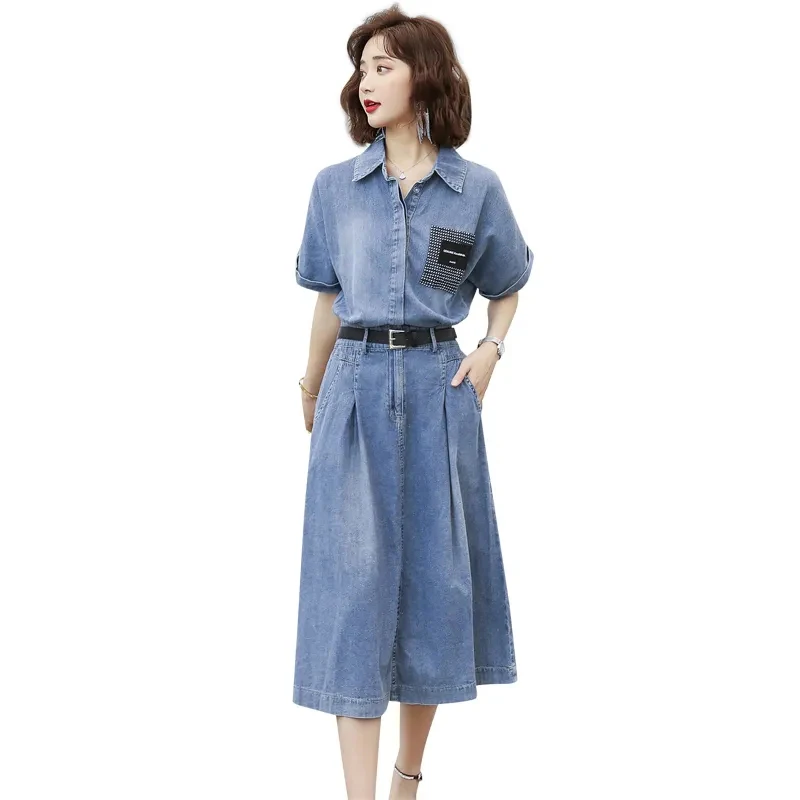New 2022 Women Denim Dresses Summer Casual Single Breasted Loose Long Dress Female lapel Short Sleeve Dress Vestidos R970
New 2022 Women Denim Dresses Summer Casual Single Breasted Loose Long Dress Female lapel Short Sleeve Dress Vestidos R970
