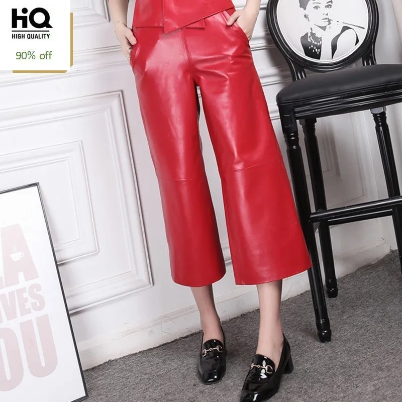 New 2020 Autumn Sheepskin Leather Pants Female Red Office Lady Pant Loose Elastic Waist Wide Leg Pants Women Fashion Pant Woman
New 2020 Autumn Sheepskin Leather Pants Female Red Office Lady Pant Loose Elastic Waist Wide Leg Pants Women Fashion Pant Woman