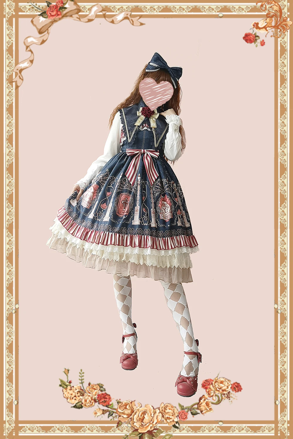 

Gothic palace sweet lolita dress vintage lace bowknot high waist printing victorian dress kawaii girl gothic lolita jsk loli cos