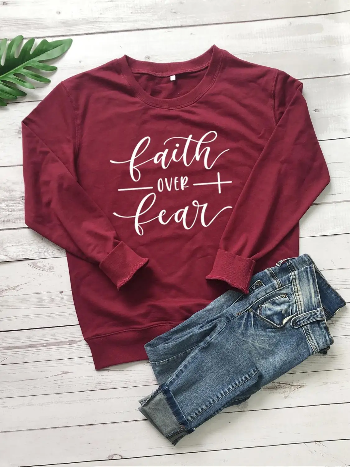 

Faith over Fear Sweatshirt Casual Unisex Religious Fashion Cothing Jumper Funny Bible Verse Cotton Pullover Faith quote Tops