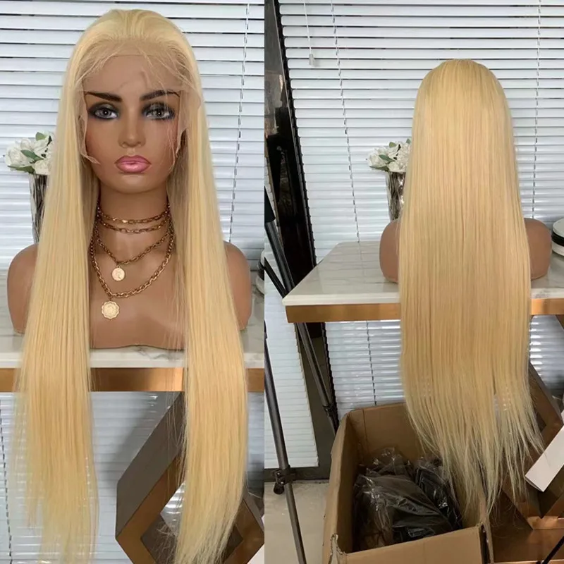 26Inch 180%Density BlondLong Straight Synthetic Lace Front Wig For Women With Baby Hair Heat Resistant Fiber Daily Wear | Шиньоны и