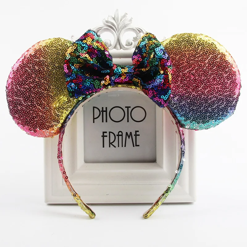 mickey minnie bow ears hairband rainbow sequins headbands head
