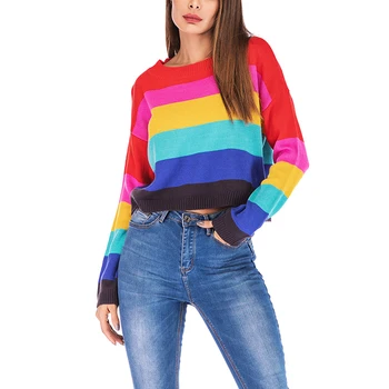 Bikitique Knitted Rainbow Women Sweater Round Neck Long Sleeve Color Splicing Pullover Fashion Sweater Casual Sweater Pull Femme
Bikitique Knitted Rainbow Women Sweater Round Neck Long Sleeve Color Splicing Pullover Fashion Sweater Casual Sweater Pull Femme