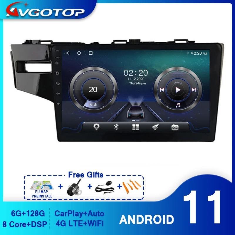Автомагнитола AVGOTOP Android 11 для Honda FIT 2014 навигация Carplay Wi-Fi GPS мультимедийный