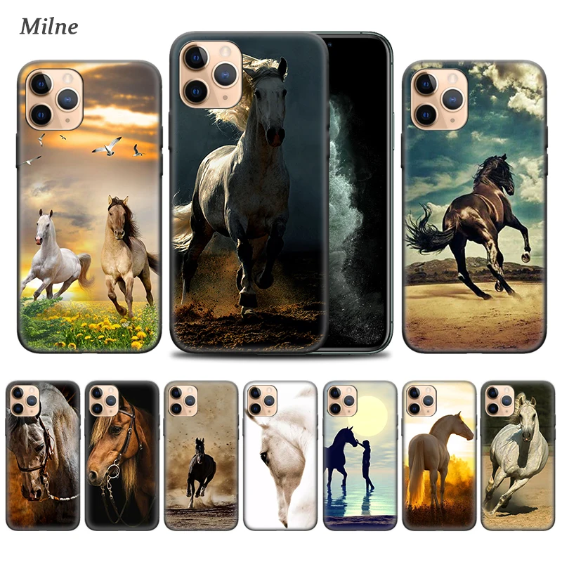 

Horse Animal Cases for Apple iphone 11 Pro XS Max XR X 7 8 6 6S Plus 5 5S SE 5C Black Soft Tampa Phone Cover Coque