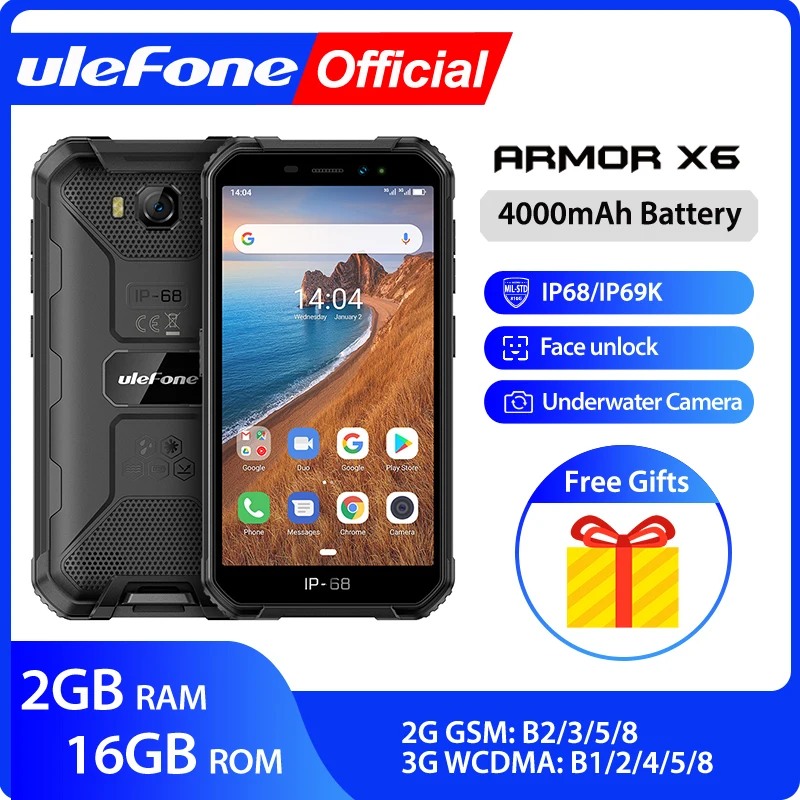 Ulefone Armor X6 смартфон с четырёхъядерным процессором ОЗУ 2 Гб ПЗУ 16 ГБ 4000 мАч Android 9