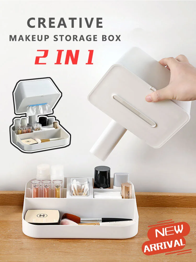 New 2 IN 1 Makeup Organizer Cosmetics Storage Box Bathroom storage box Tissue Box Desktop Sundries Storage Make Up Container
New 2 IN 1 Makeup Organizer Cosmetics Storage Box Bathroom storage box Tissue Box Desktop Sundries Storage Make Up Container