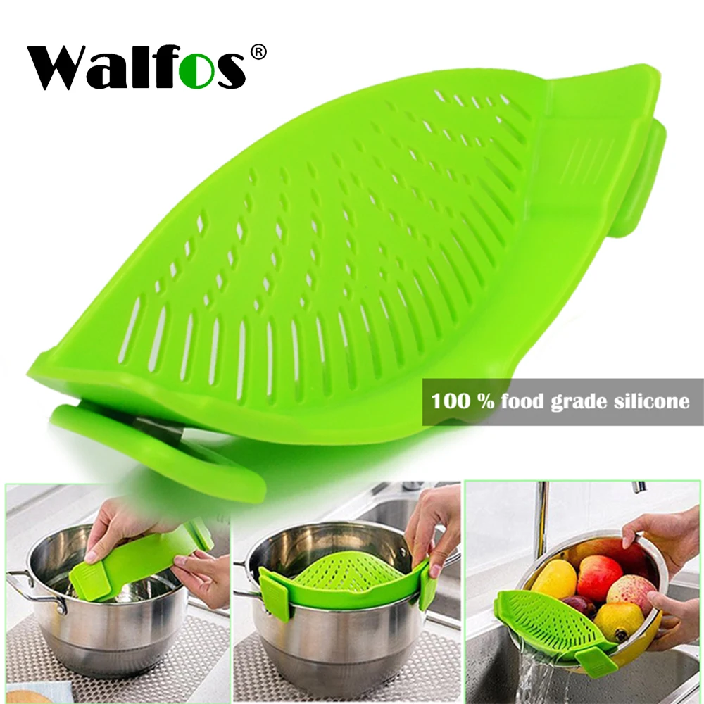 

WALFOS Food Grade Silicone Pot Pan Bowl Funnel Strainer Kitchen Rice Washing Colanders Kitchen Accessories Gadgets Kitchen Tools