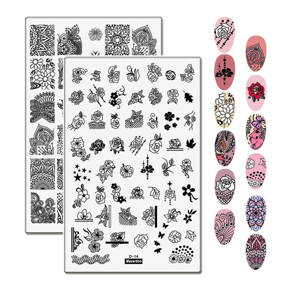 

2Pc Large Nail Stamping Plates Set Lace Flower Queen King Pattern Nail Art Stamp Template Bohemia Image Plate Stencil 14.5*9.5cm