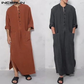 INCERUN Muslim Kaftan Men Islamic Arabic Jubba Thobe Dress Vintage Long Sleeve Pockets Solid Men Robes Saudi Arabia Abaya 2020
INCERUN Muslim Kaftan Men Islamic Arabic Jubba Thobe Dress Vintage Long Sleeve Pockets Solid Men Robes Saudi Arabia Abaya 2020