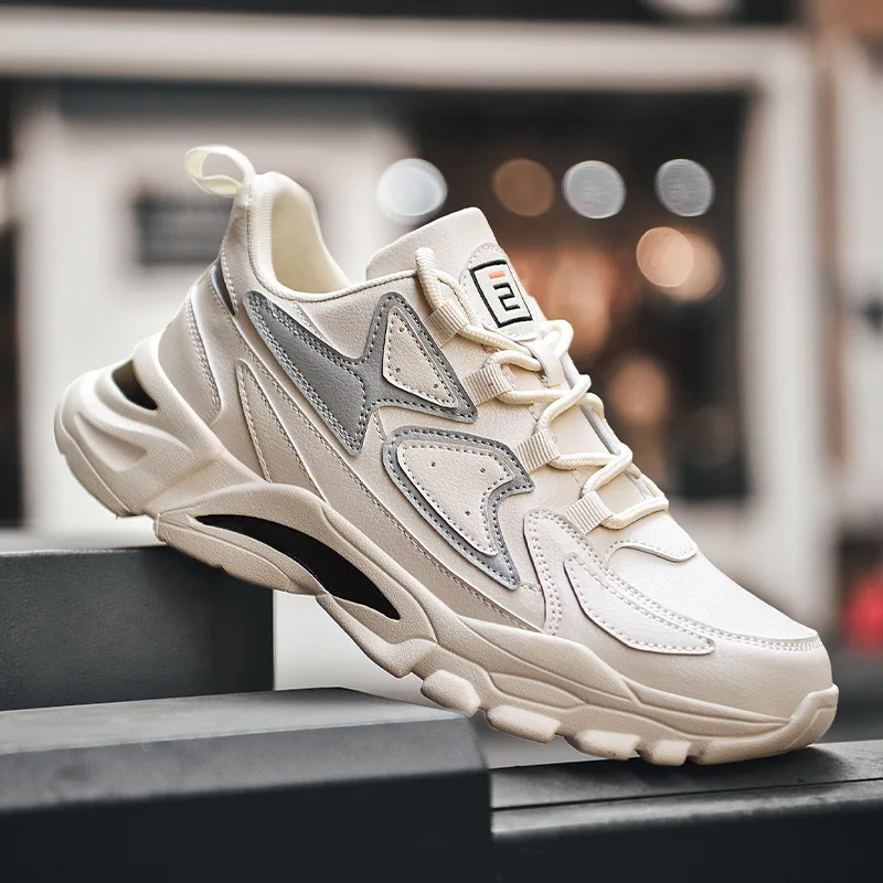 Athletic Shoes Men's 2019 New Style Punched Sheet Surface White Trend Versatile Thick Bottomed Casual Dad Shoe Men's STUDENT'S S