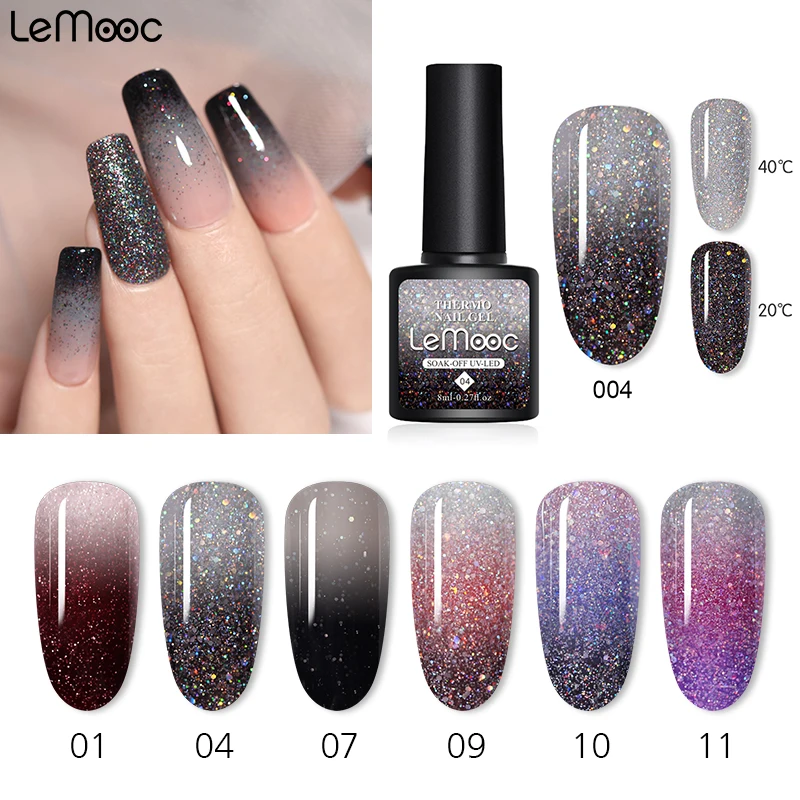 LEMOOC 8ml Thermal Gel Polish Glitter Temperature 12 Colors Changing Gel Nail Varnish Soak Off UV LED DIY Design
LEMOOC 8ml Thermal Gel Polish Glitter Temperature 12 Colors Changing Gel Nail Varnish Soak Off UV LED DIY Design
