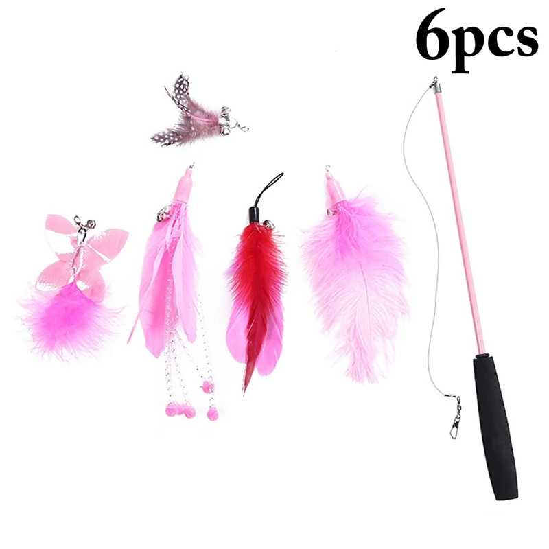 

Cat Teaser Wand Extendable Fake Feather Cat Teaser Kitten Stick Toy With 5PCS Replacement Cat Interactive Toy Pet Supply