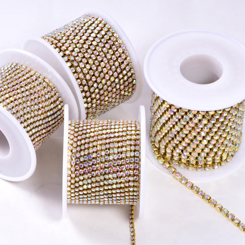 10 Yards SS6-SS18 Close Mat Glitter Rhinestone Chain стразы Sew-On Rhinestone Cup Chain (5)