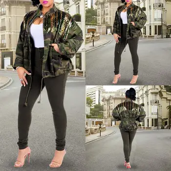 Women Autumn Camouflage Patchwork Sequins Long Sleeve Coat Jacket Top Outwear 
Women Autumn Camouflage Patchwork Sequins Long Sleeve Coat Jacket Top Outwear