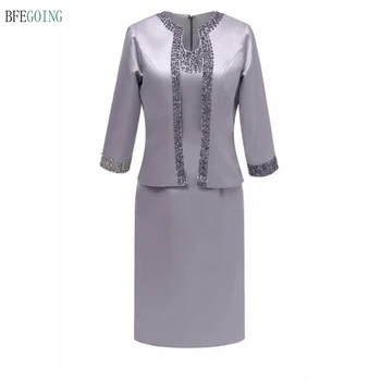 Gray Satin Beading Knee-Length Mother of the bride dress with a Wrap Custom made
Gray Satin Beading Knee-Length Mother of the bride dress with a Wrap Custom made