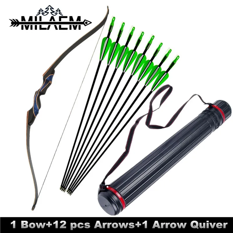 

56 inch 20/25/30/35/40/45/50/55lbs American Hunting Bow With 12Pcs Fiberglass Arrows 2green 1White Arrow Vanes Archery Shooting