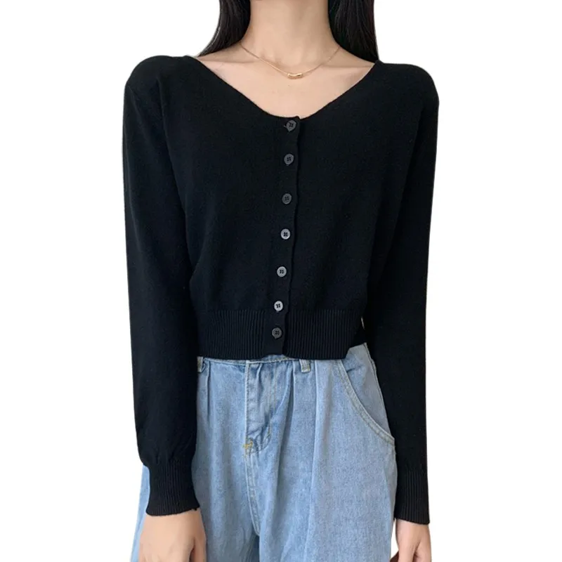 Casual Sweater Pure Color v-Neck Sweaters All-Match Short Long-Sleeved Knitted Cardigan Jacket One Size Top Vetements Femmes
Casual Sweater Pure Color v-Neck Sweaters All-Match Short Long-Sleeved Knitted Cardigan Jacket One Size Top Vetements Femmes