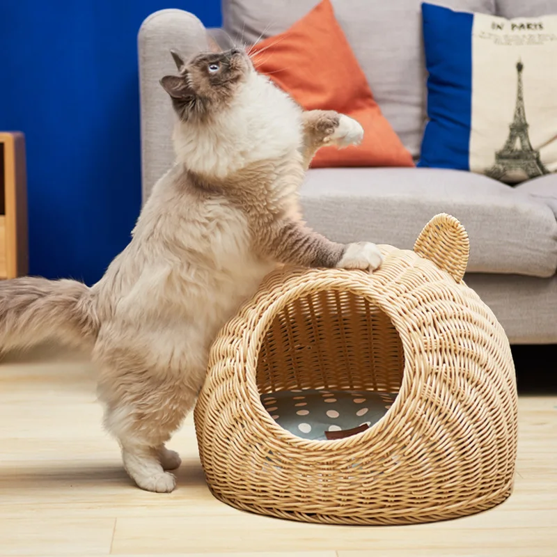 New summer rattan wooden cat's nest small pet house removable and washable cushion mat cat pet bed cat supplies pet products
New summer rattan wooden cat's nest small pet house removable and washable cushion mat cat pet bed cat supplies pet products