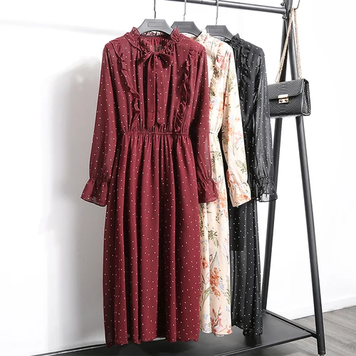 Womens Dresses New Arrival 2019 Actual Photo Korean Autumn New Long Wave Dot Chiffon Dress Office Lady V-neck Vintage Dress
Womens Dresses New Arrival 2019 Actual Photo Korean Autumn New Long Wave Dot Chiffon Dress Office Lady V-neck Vintage Dress