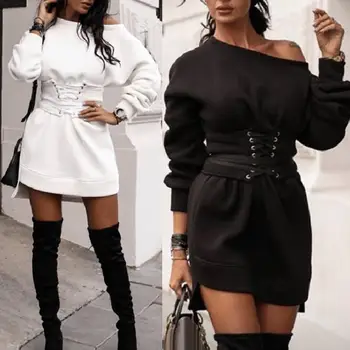 Women Casual Long Sleeve One Shoulder Waist Bandage Loose Mini Sweatshirt Dress
Women Casual Long Sleeve One Shoulder Waist Bandage Loose Mini Sweatshirt Dress