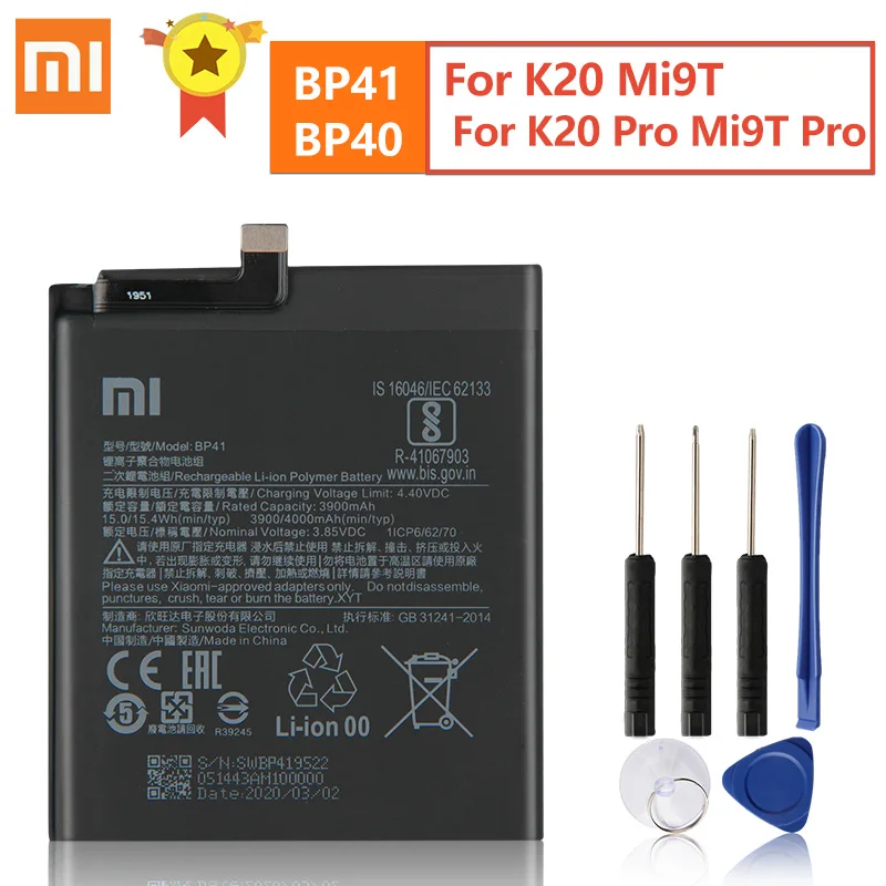 Original Replacement Battery BP41 BP40 For Xiaomi Redmi K20 Pro Mi 9T Pro Mi9T Redmi K20Pro Genuine Phone Battery 3900mAh
Original Replacement Battery BP41 BP40 For Xiaomi Redmi K20 Pro Mi 9T Pro Mi9T Redmi K20Pro Genuine Phone Battery 3900mAh