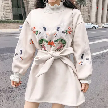 Cranes Embroidery Winter Dress Women Thick Pullover Ruffles Turtleneck Plus Size Batwing Sleeve Korean Sweatshirt Dress Loose
Cranes Embroidery Winter Dress Women Thick Pullover Ruffles Turtleneck Plus Size Batwing Sleeve Korean Sweatshirt Dress Loose