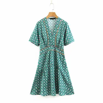Vintage Chic Palace Style Green Small Square Floral Print Dress Elegant Ladies V-Neck Ruched Dress Stylish Female Vestidos
Vintage Chic Palace Style Green Small Square Floral Print Dress Elegant Ladies V-Neck Ruched Dress Stylish Female Vestidos