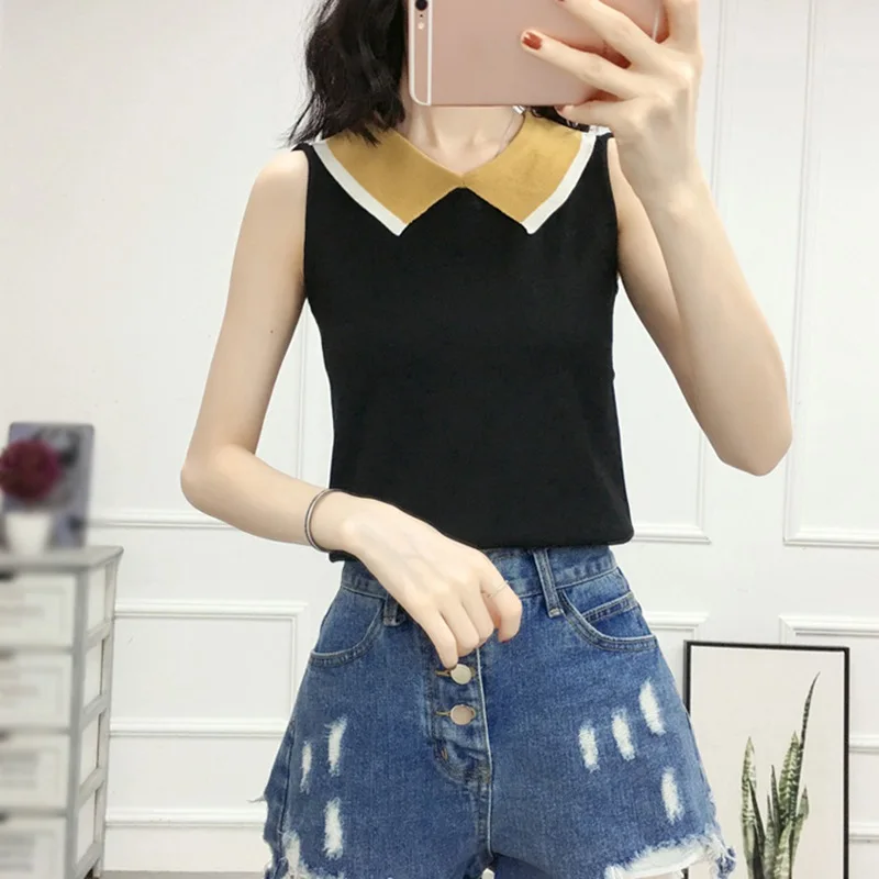 Korean Style Turn Down Collor Neck Contrast Color Sleeveless Back Hollowed-out Knit Vest Top For Women
Korean Style Turn Down Collor Neck Contrast Color Sleeveless Back Hollowed-out Knit Vest Top For Women