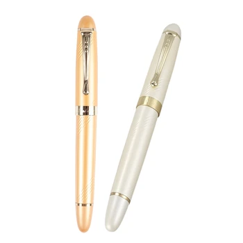 

Jinhao 2 Pcs Luxury M Nib 18KGP Fountain Pen, Curve Gold & Curve Silver