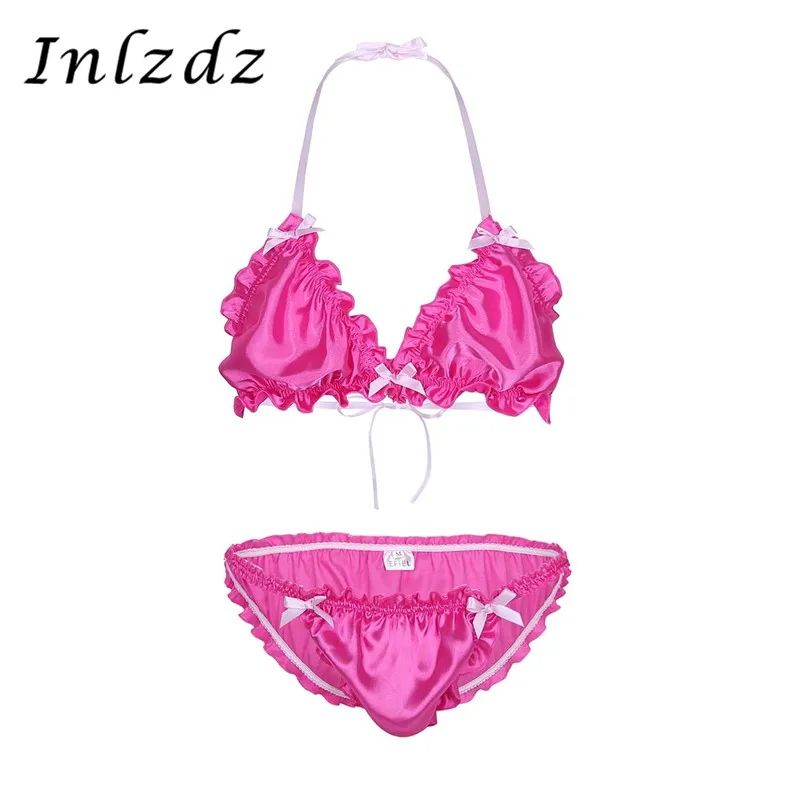 Sissy Lingerie Set Mens Bra Set Ruffled Frilly Shiny Lingerie Suit Halter Bikini Bra Top with Briefs Male Underwear Exotic Sets
Sissy Lingerie Set Mens Bra Set Ruffled Frilly Shiny Lingerie Suit Halter Bikini Bra Top with Briefs Male Underwear Exotic Sets