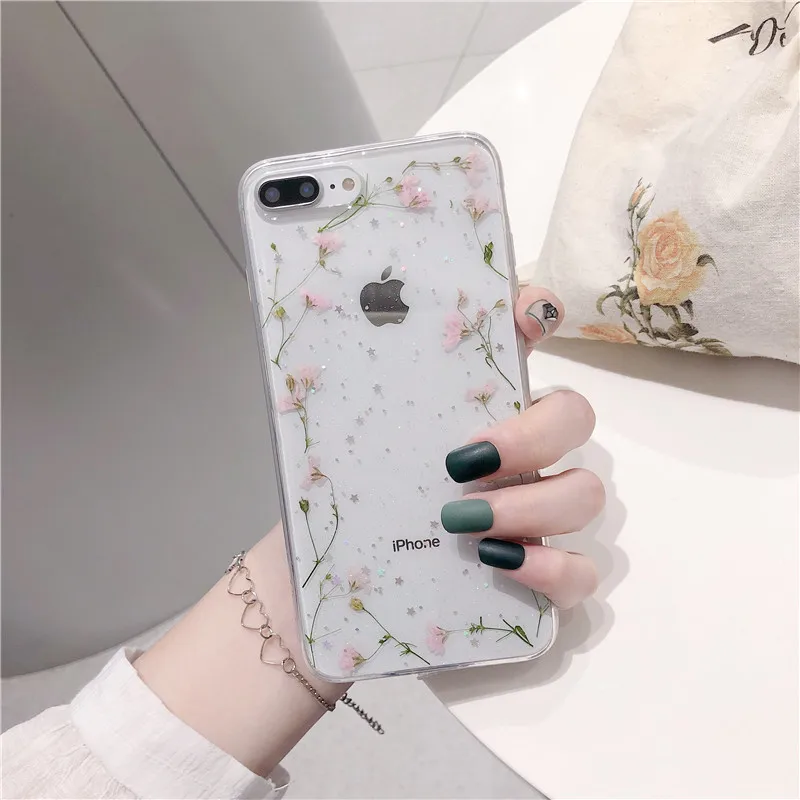 GYKZ блестящий чехол с натуральными сушеными цветами для iPhone 7 XS MAX XR X 8 6 6s Plus
